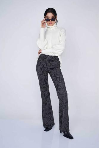 'ALE γυναικείο παντελόνι flare με snake print - 82125018 Ανθρακί S
